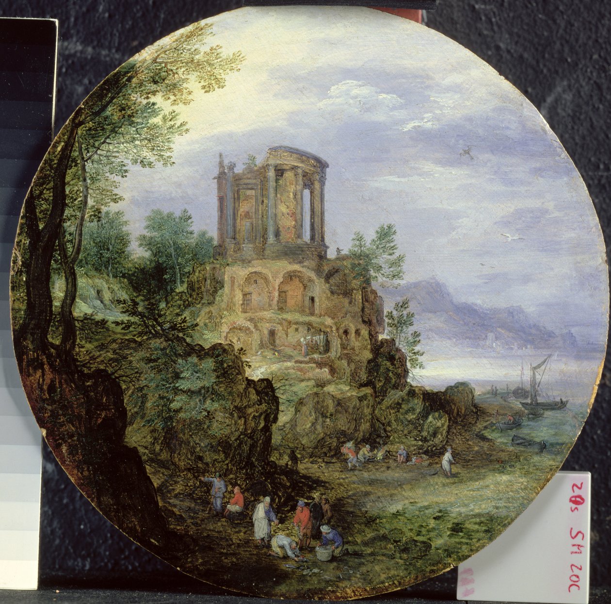Paisaje de la costa sur con el Templo de Vesta en Tívoli de Jan the Elder Brueghel
