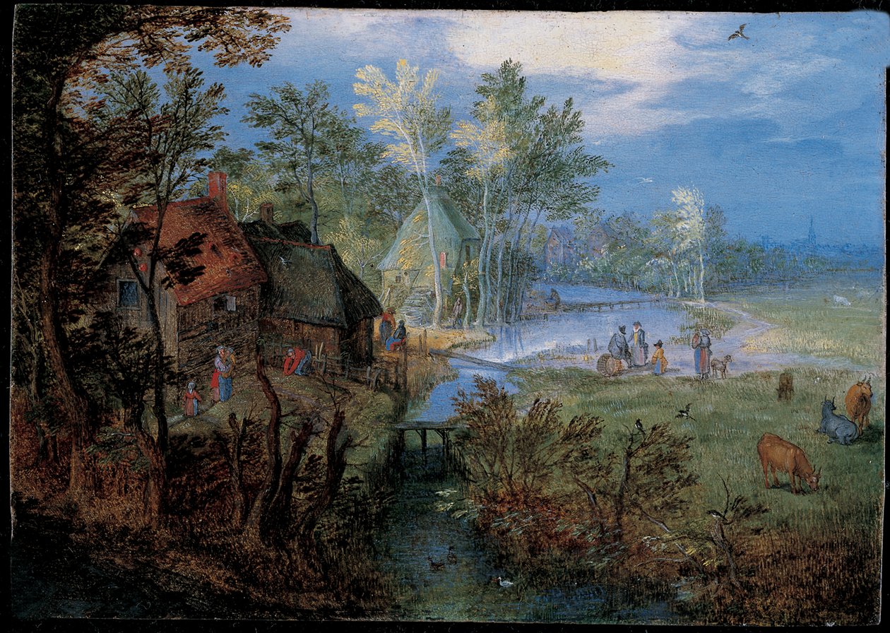 Pueblo con campesinos y animales de Jan the Elder Brueghel