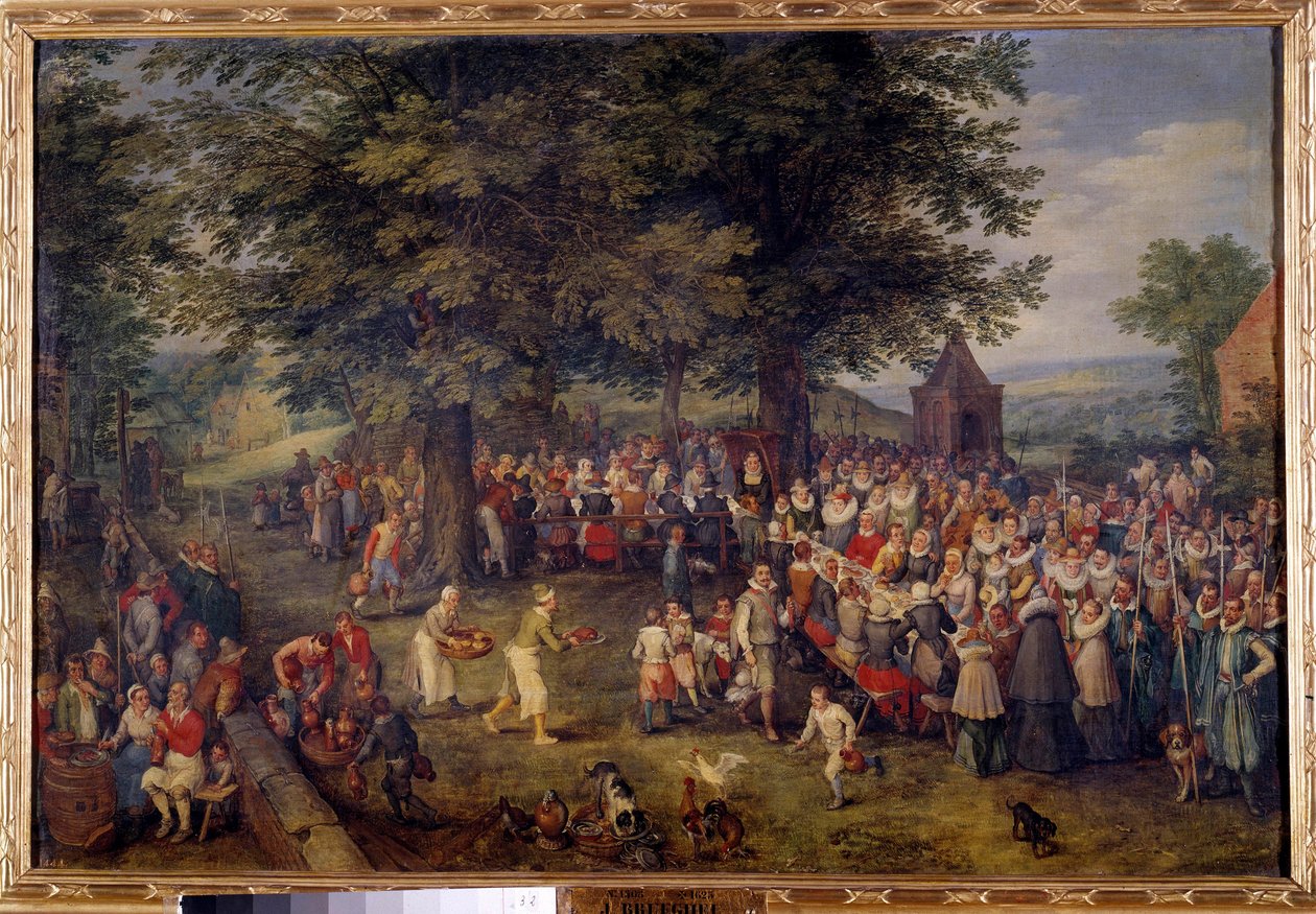 Banquete de bodas. Escena de cena de boda en un pueblo. Pintura de Jan Bruegel (o Breugel o Brueghel o Breughel) el Viejo conocido como Bruegel de Terciopelo (1568-1625) siglo XVII. Madrid, Museo del Prado de Jan the Elder Brueghel