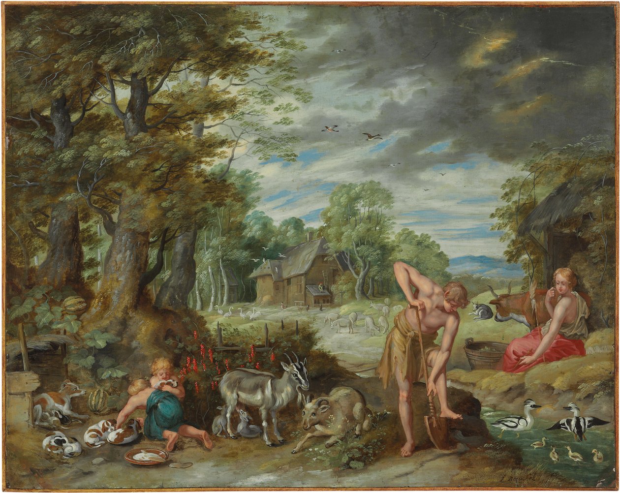 Adán trabajando en un campo, de La historia de Adán y Eva de Jan Brueghel the Younger