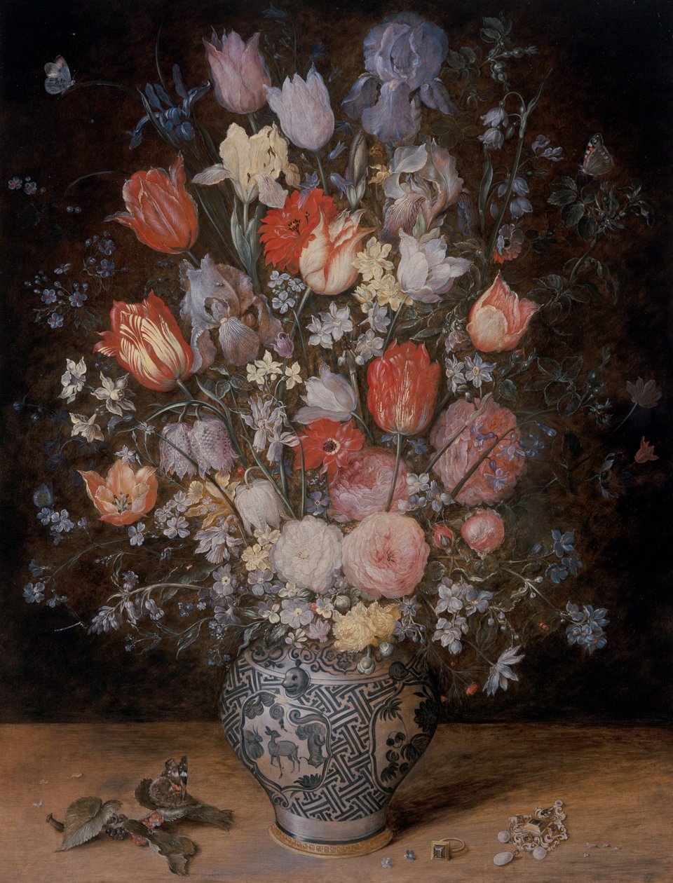 Bodegón de flores en una bañera de madera de Jan the Younger Brueghel