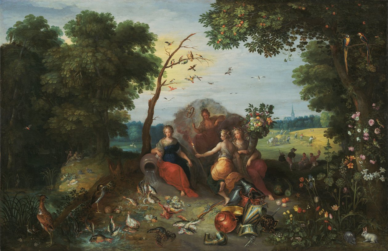 Paisaje con alegorías de los cuatro elementos de Jan the Younger & Francken or Franck Ambrosius II (c.1590-1632) Brueghel
