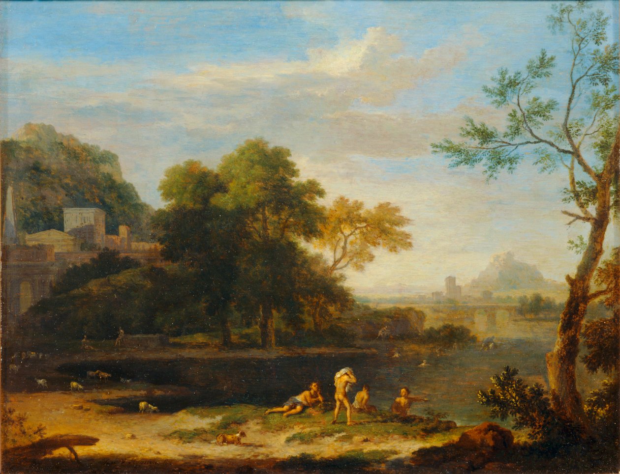 Paysage avec baigneurs - Paisaje con bañistas ... de Jan van (follower of) Huysum