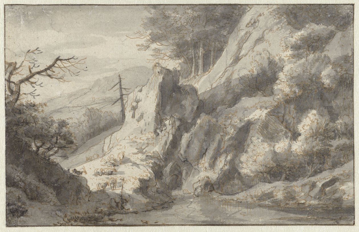Paisaje de montaña con coníferas muertas de Jan van Aken