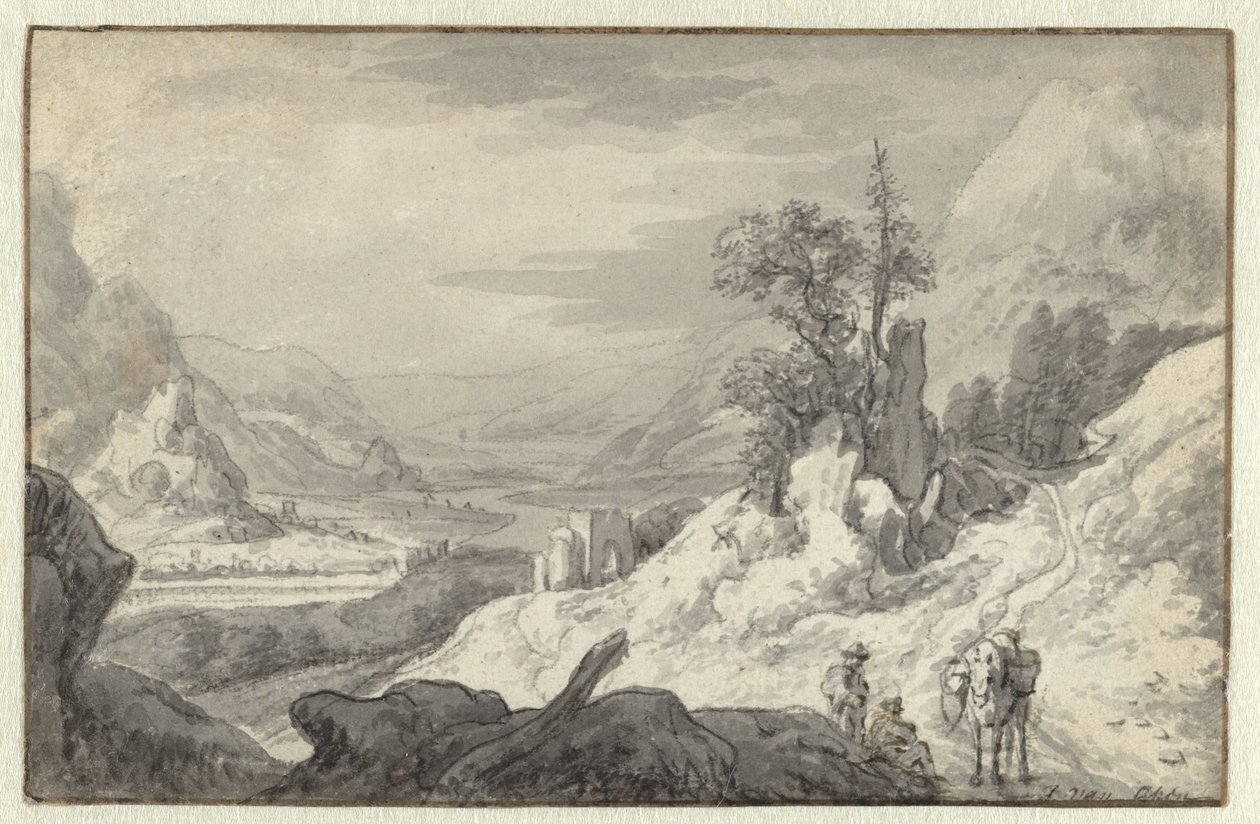 paisaje de montaña con un valle de río de Jan van Aken