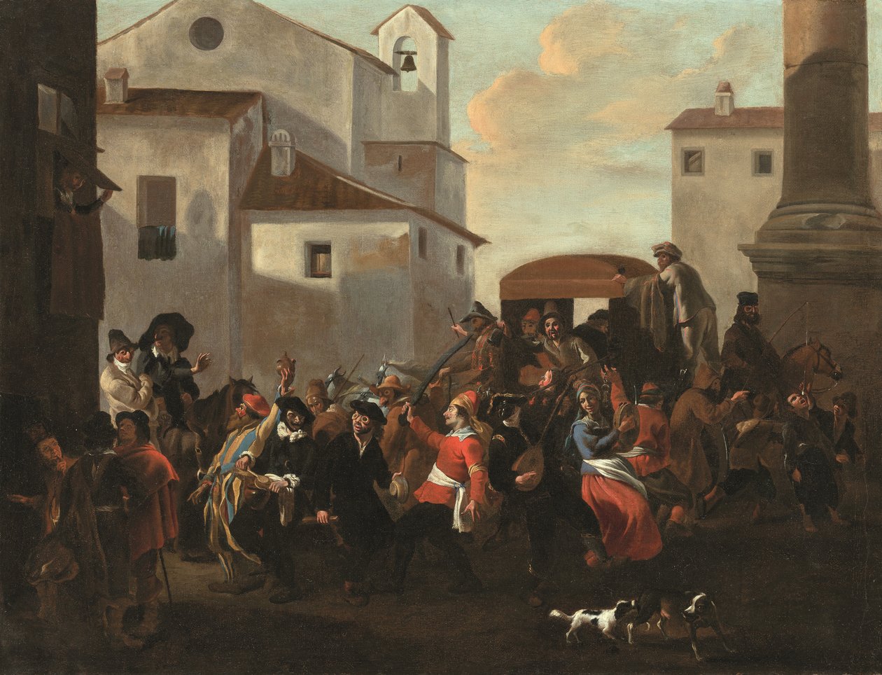 Carnaval en una plaza romana (óleo sobre lienzo) de Jan van Bike Miel