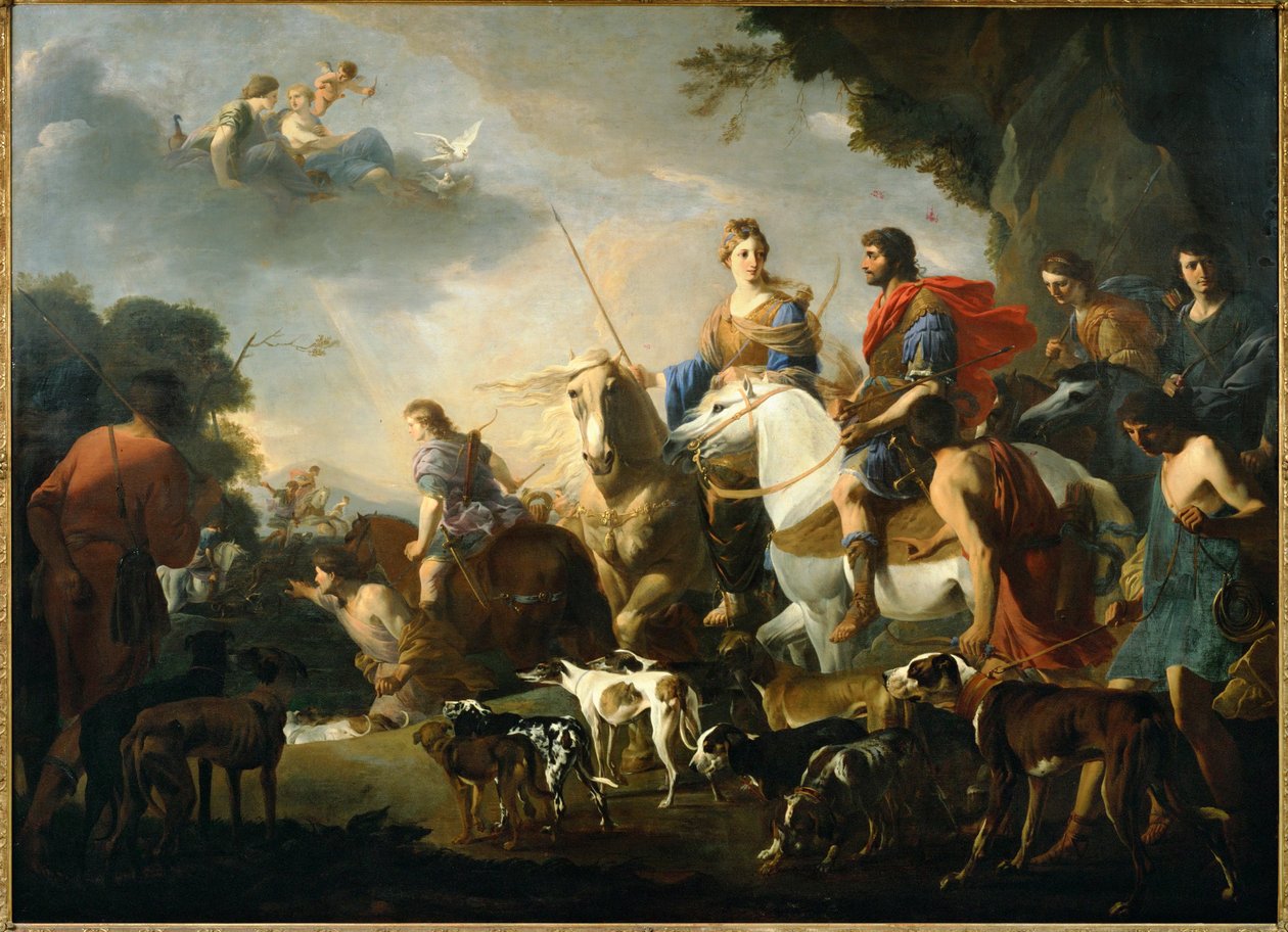 Eneas y la reina Dido cazando (pintura sobre lienzo) de Jan van Bike Miel