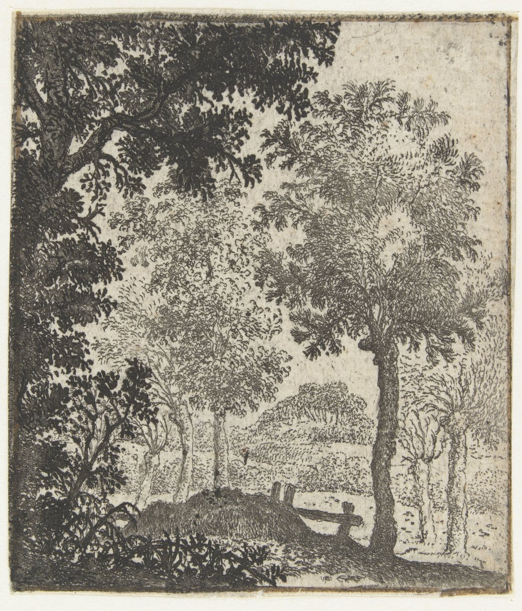 Paisaje con un gran árbol en primer plano de Jan van Brosterhuyzen