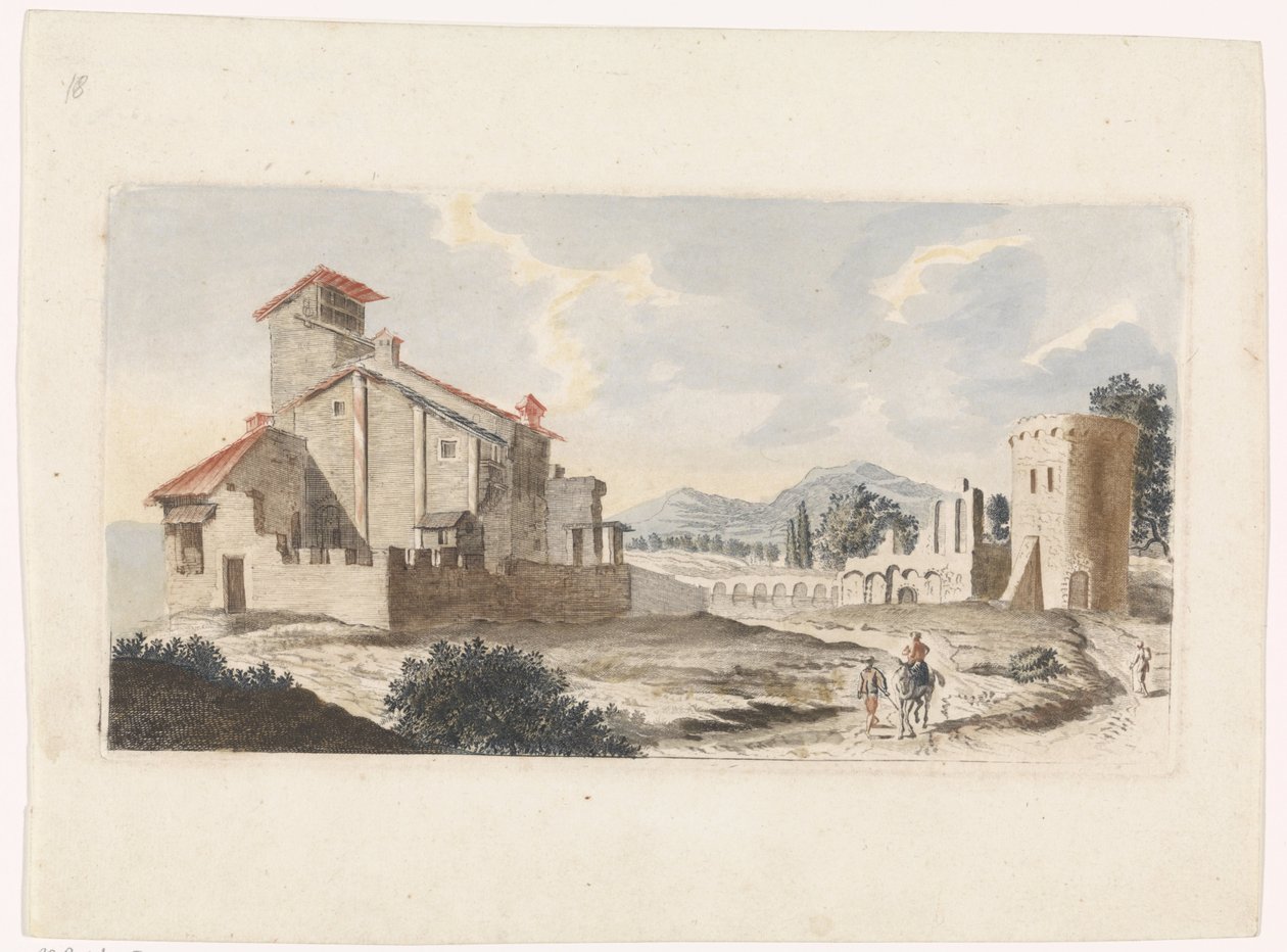 Paisaje italiano con un hombre sobre una mula de Jan van Call (I) (attributed to)