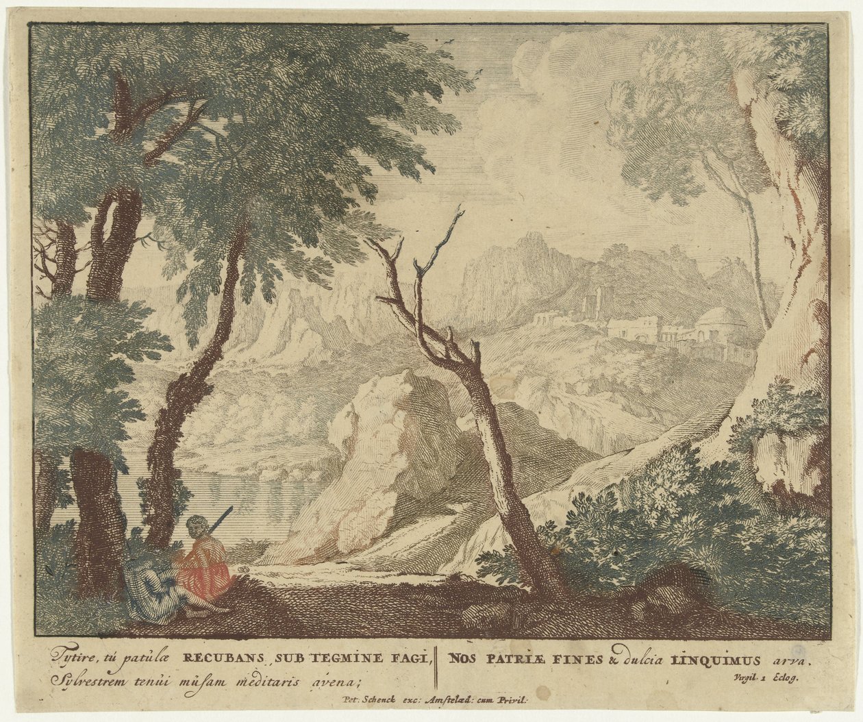 Pastor y pastora descansan junto a un árbol
Escenas del poemario de Virgilio Bucólica (título de la serie) de Jan van Call (I)