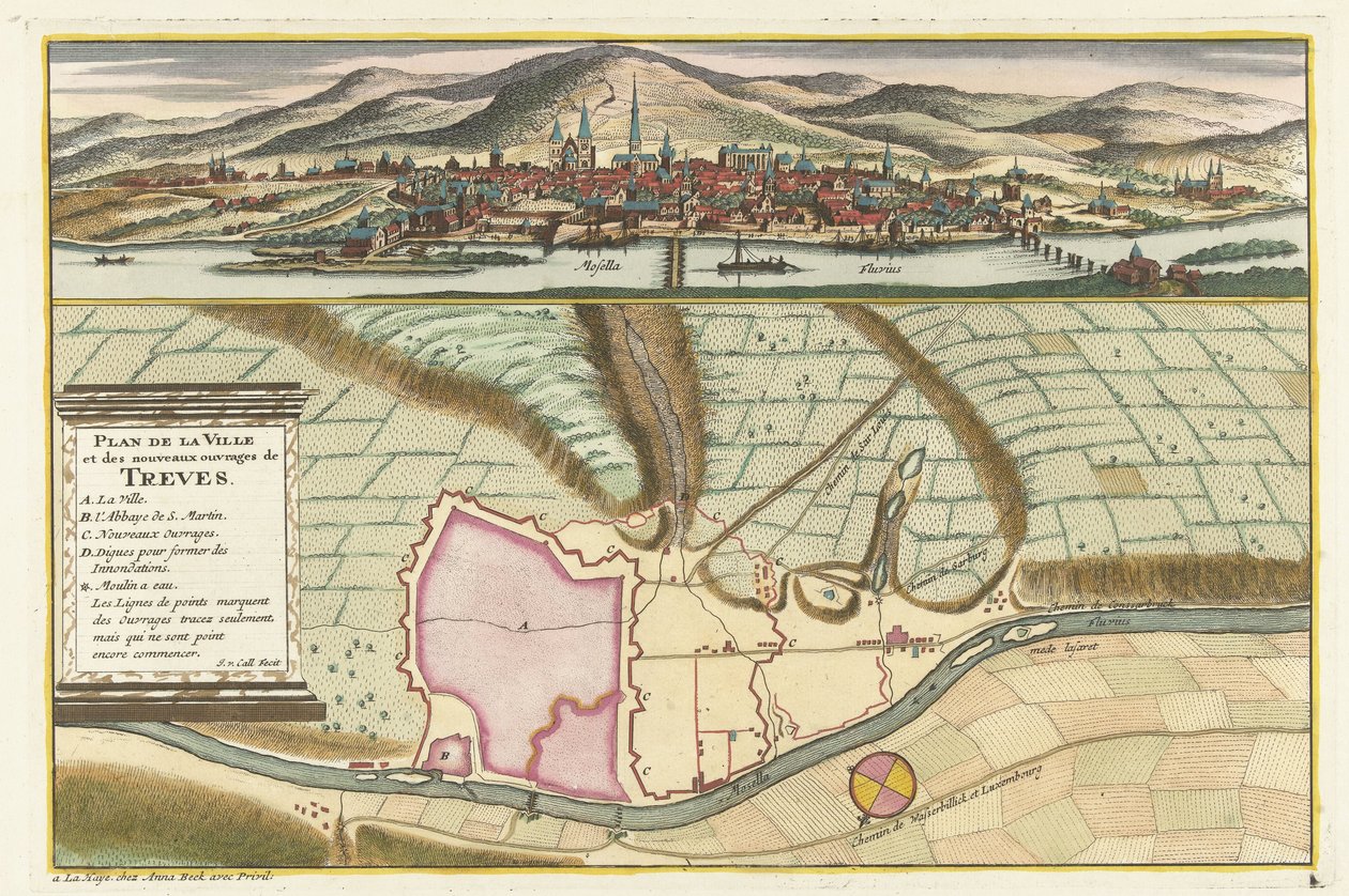 Mapa de Tréveris, 1704 Plan de la Ville et: Chateau: de Traarbach (título sobre el objeto) de Jan van Call (II)