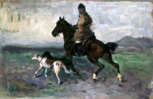 Jinete con Galgos, c.1890 de Jan van Chelminski