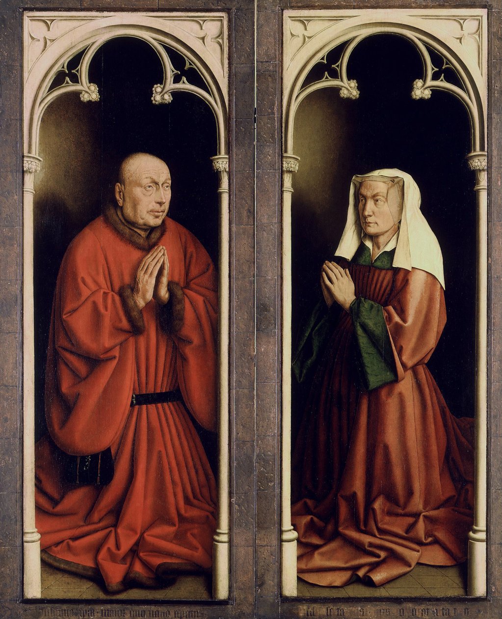 El retablo de Gante. Adoración del Cordero Místico: Joos Vijd y Elisabeth Borluut de Jan van Eyck