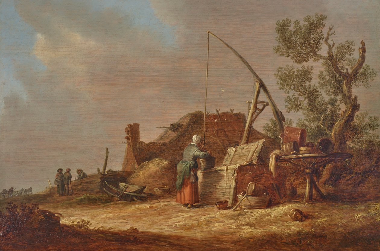 Un paisaje con una mujer junto a un pozo de Jan van Goyen