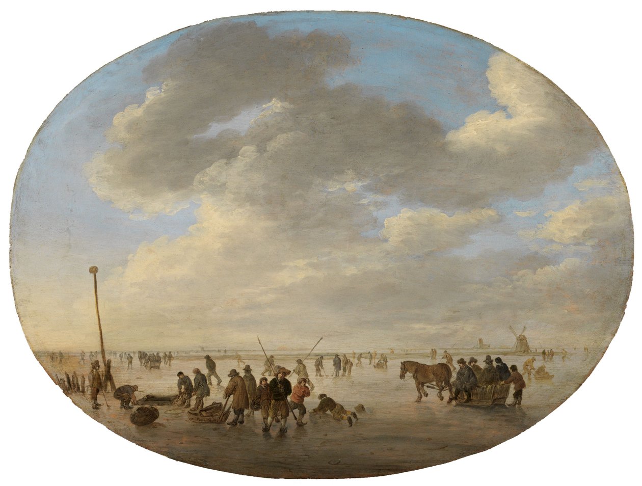 Paisaje llano holandés con patinadores de Jan van Goyen