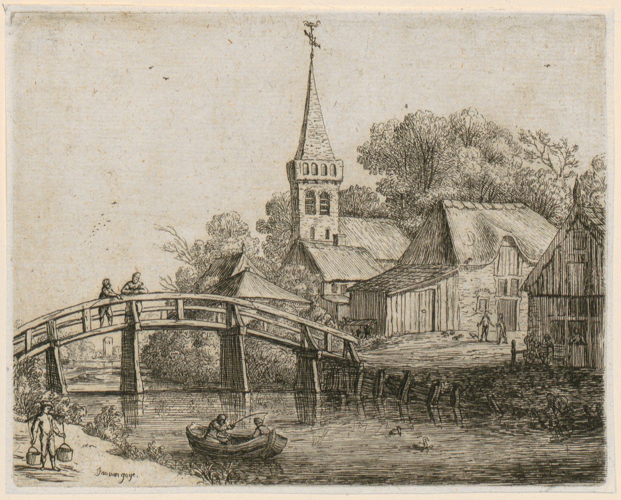 Puente de madera, lámina 4 de la serie «Paisajes diversos» de Jan van Goyen