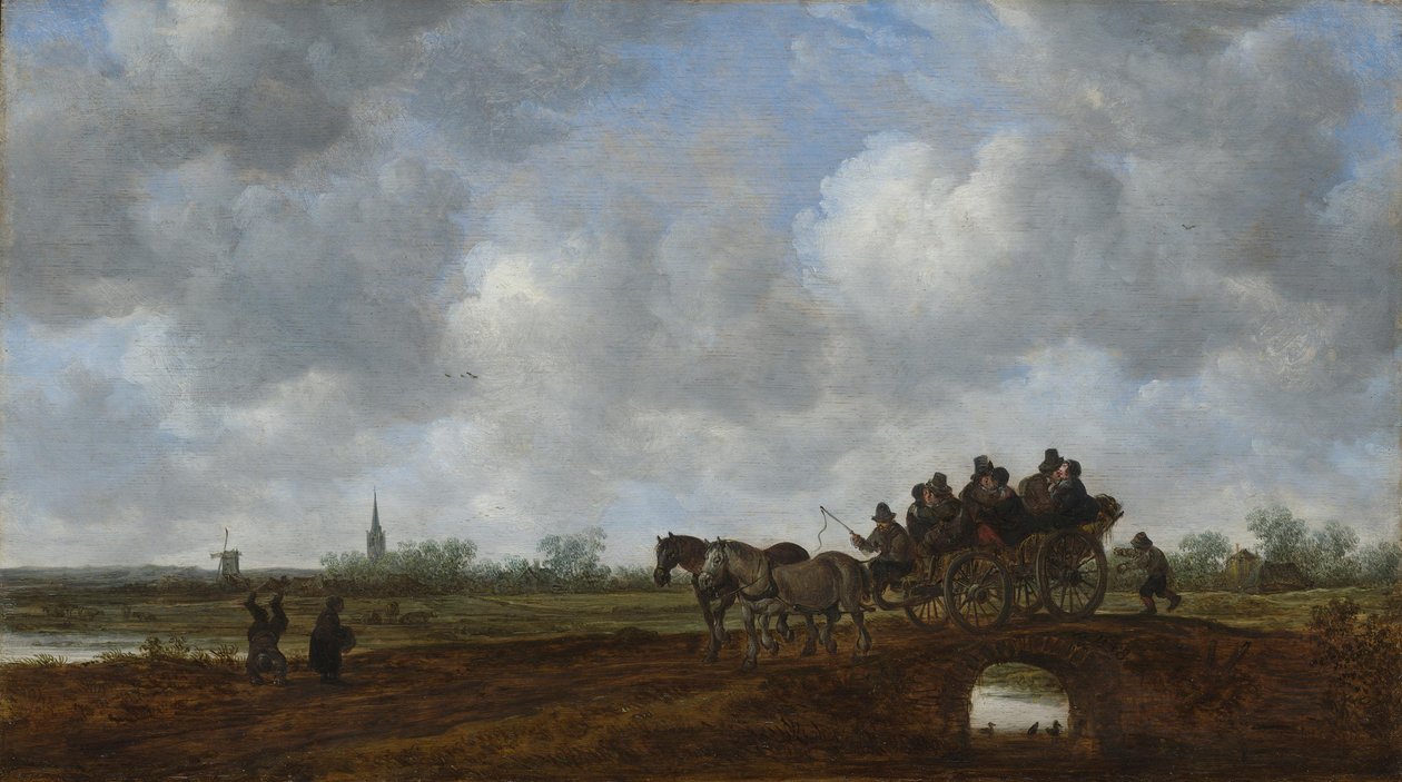 Paisaje con un carro tirado por caballos sobre un puente de Jan van Goyen