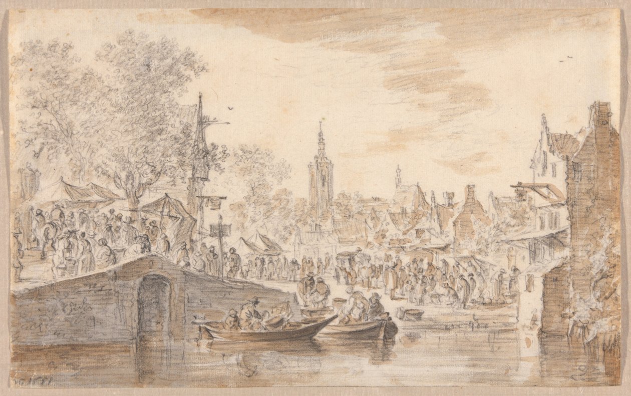 Mercado cerca de un canal de Jan van Goyen