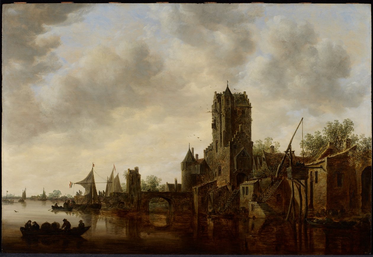 Paisaje fluvial con la puerta Pellecussen cerca de Utrecht de Jan van Goyen