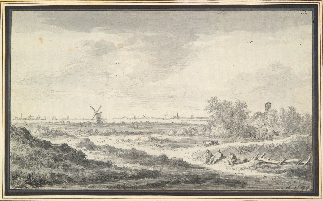 Vista de un río con dunas en primer plano de Jan van Goyen