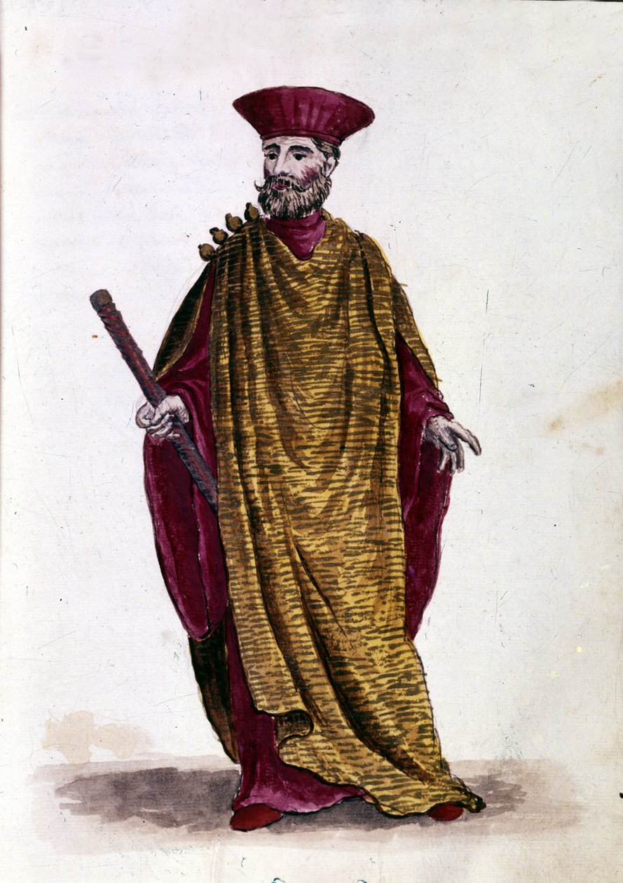 Capitán del Mar: Oficial de la Marina Militar de la República de Venecia. Dibujo en acuarela y tinta del manuscrito “Costumbres de los venecianos” de Jan van Grevenbroeck (o Giovanni Grevembroch (Grevenbroch) (1731-1807) de Jan van Grevenbroeck