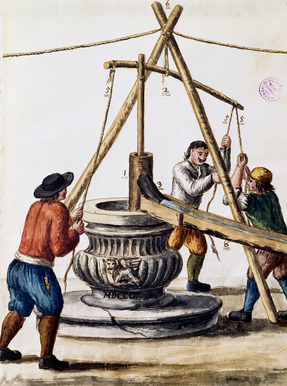 Excavando pozo, ilustración del libro ilustrado de trajes venecianos, por Jan Grevenbroeck, acuarela, Italia de Jan van Grevenbroeck