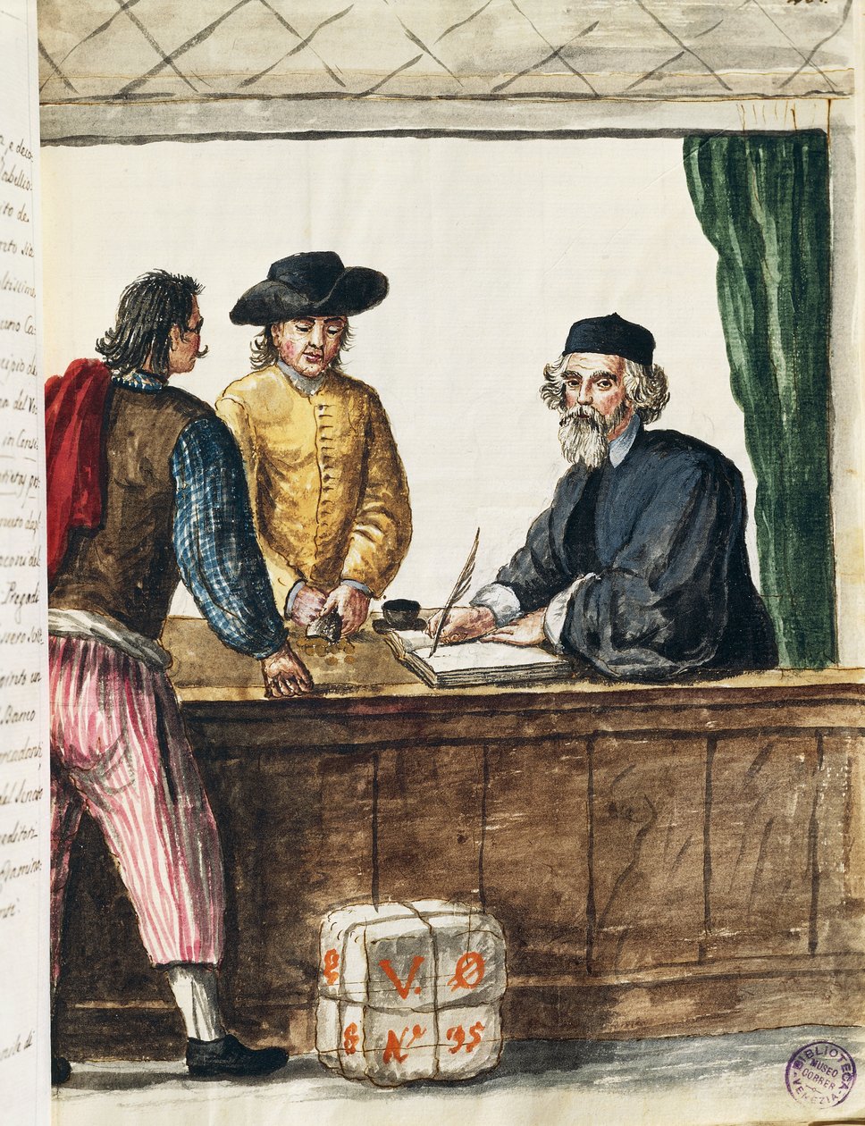 Mercader distinguido, ilustración del Libro ilustrado de trajes venecianos por Jan Grevenbroeck, acuarela, Italia de Jan van Grevenbroeck