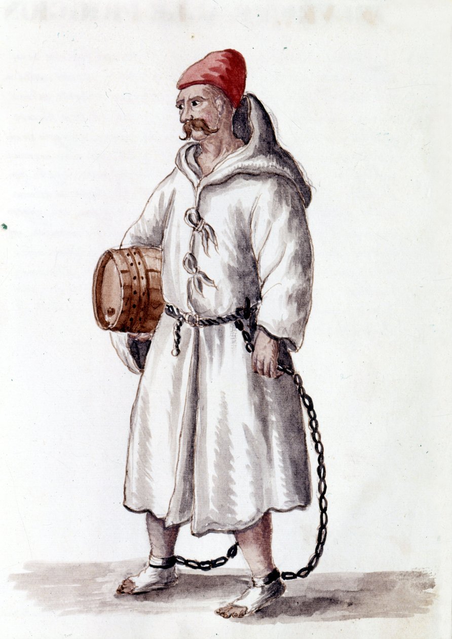 Cable galera. Siglos XVII - XVIII. Dibujo en acuarela y tinta del manuscrito “Costumbres de los venecianos” de Jan van Grevenbroeck (o Giovanni Grevembroch (Grevenbroch) (1731-1807) de Jan van Grevenbroeck