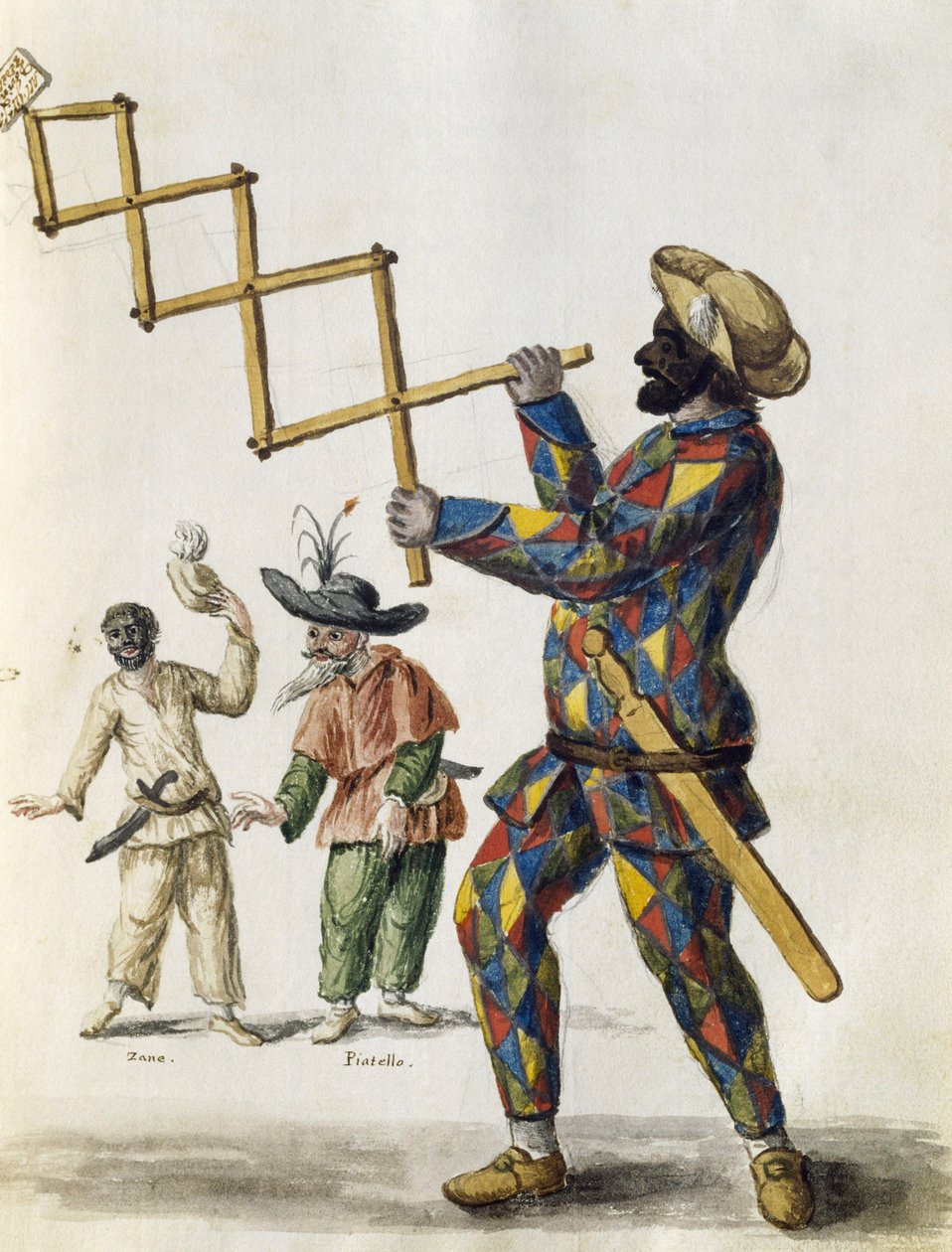 Arlequín, acuarela de La ropa veneciana, del siglo XVIII de Jan van Grevenbroeck