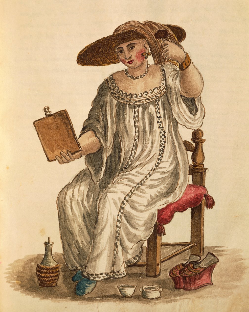 Dama maquillándose, Gli Abiti de Veneziani, de libro ilustrado de trajes de Jan van Grevenbroeck