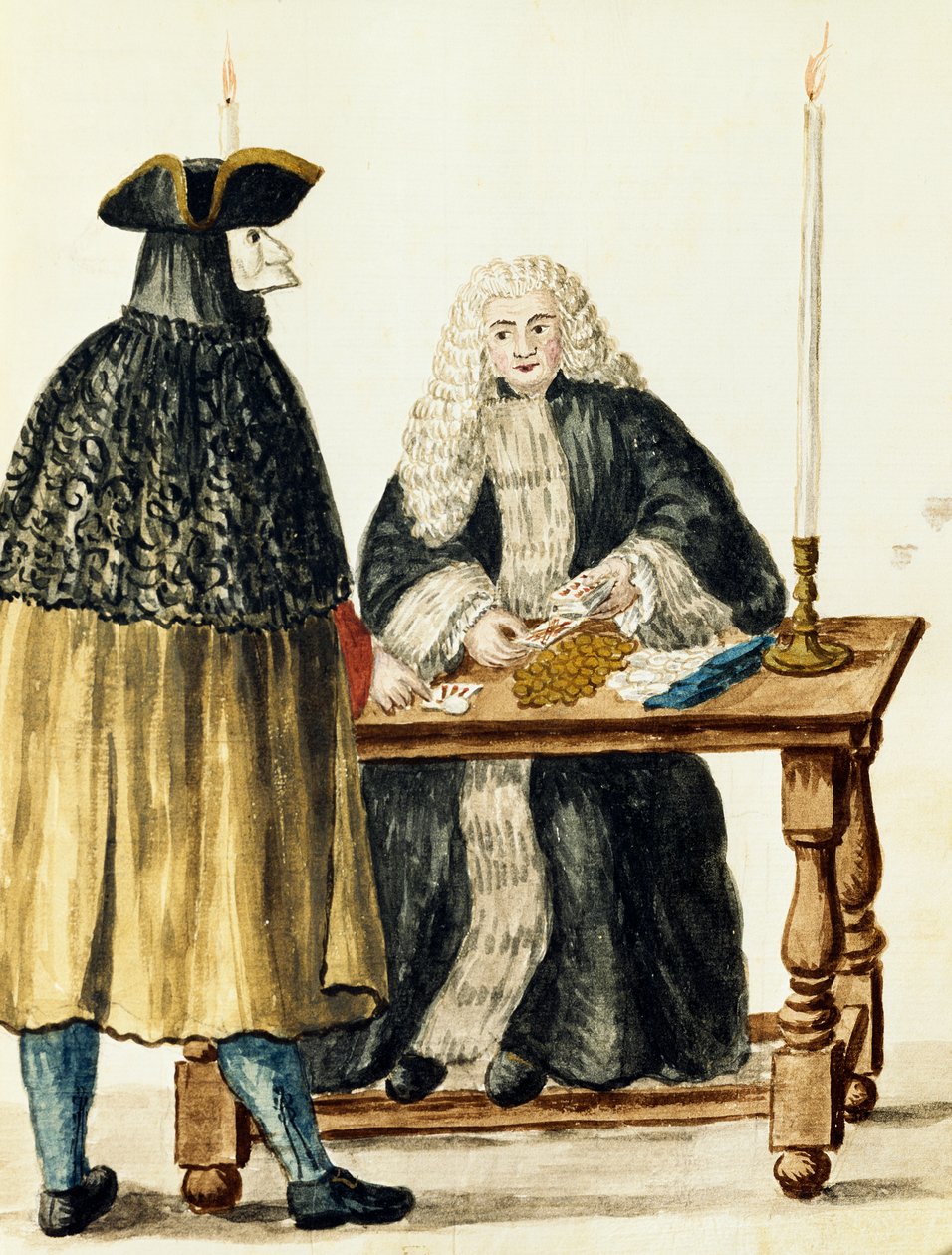 Magistrado jugando a las cartas con hombre enmascarado, por Jan Grevenbroeck (1731-1807), Italia de Jan van Grevenbroeck