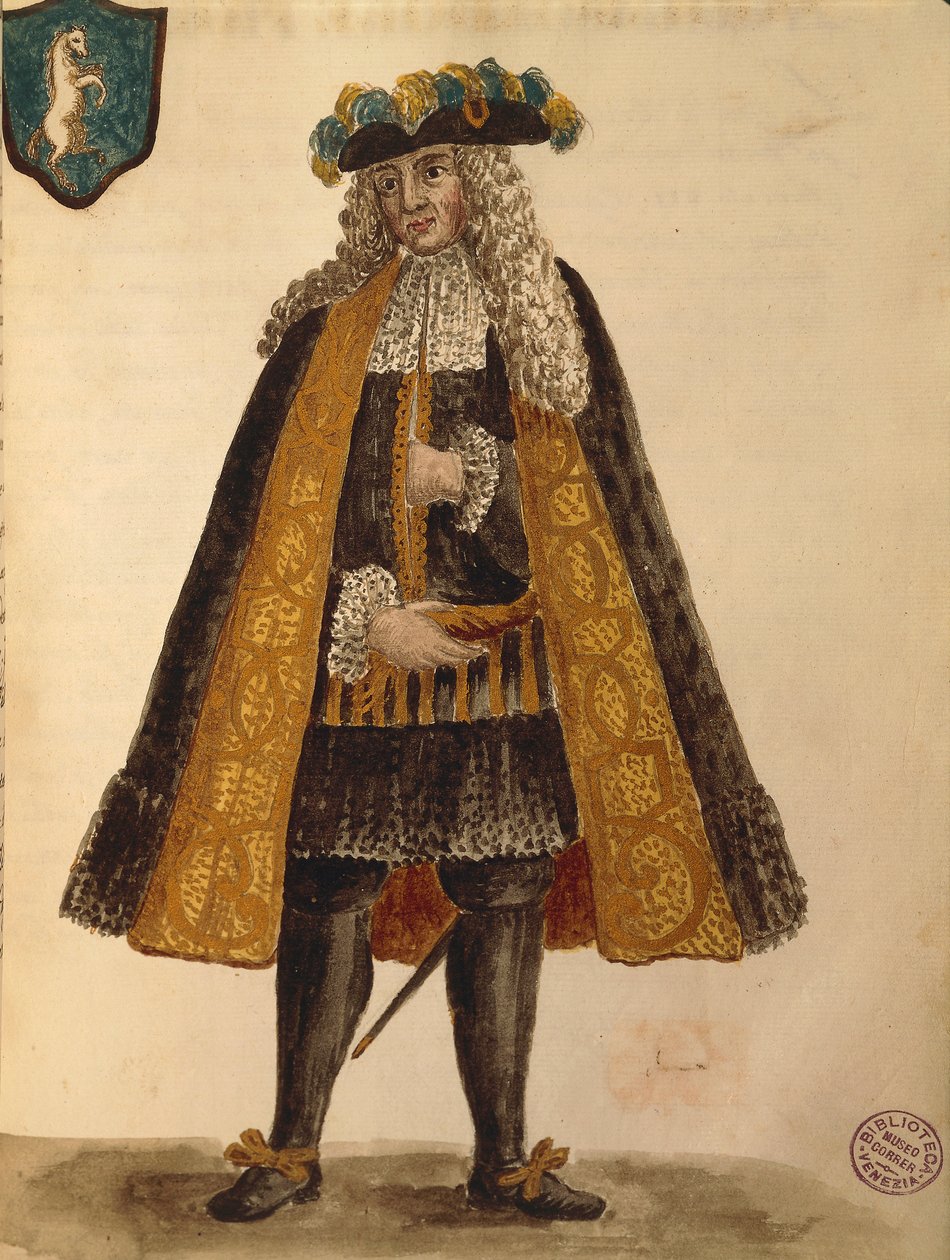 Embajador de Cerdeña, Gli Abiti de Veneziani, del libro ilustrado de trajes de Jan van Grevenbroeck