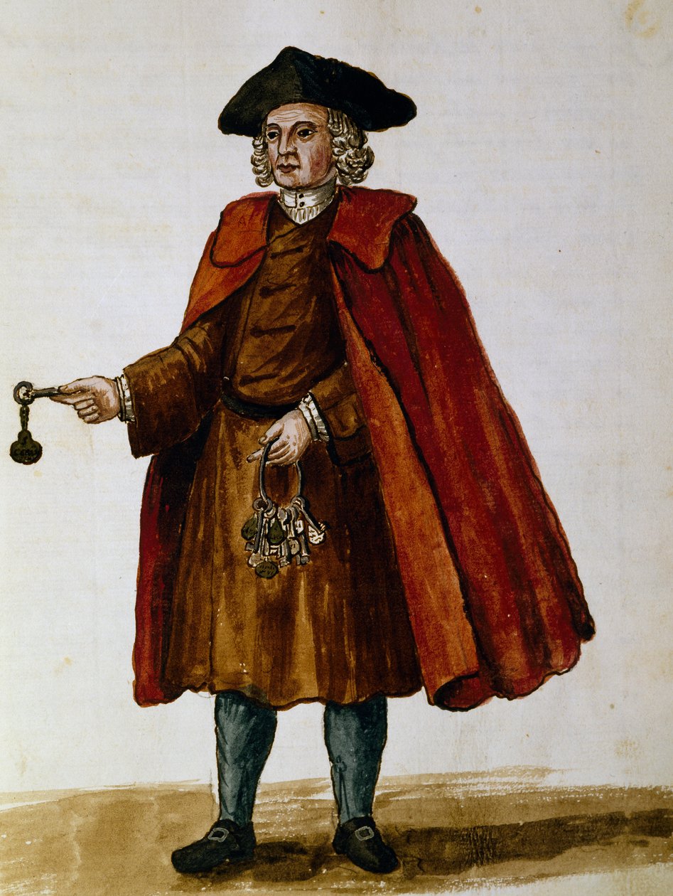 Vendedores de llaves para cajas privadas para representaciones teatrales, acuarela de Giovanni Grevembroch, Italia de Jan van Grevenbroeck