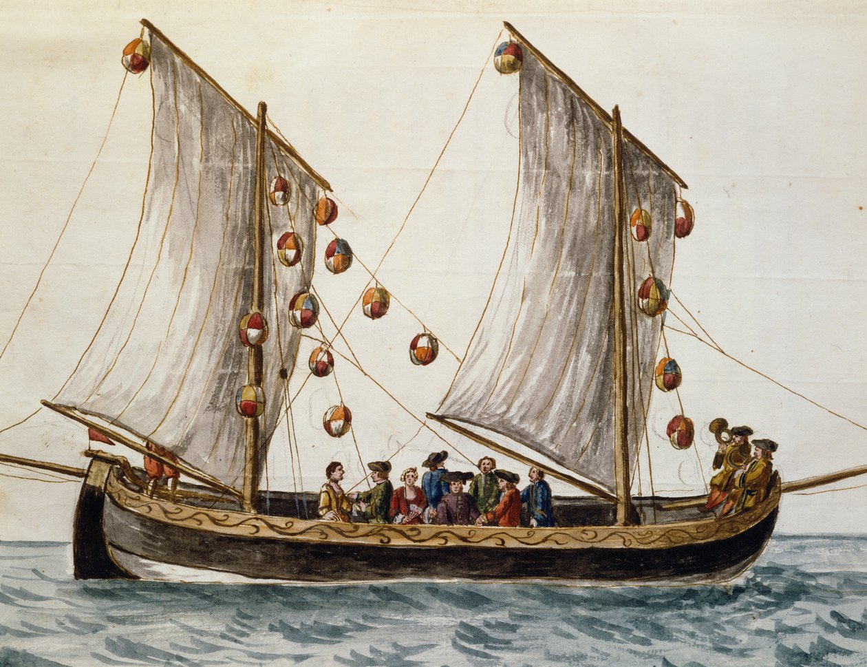 Barco veneciano adornado para la Fiesta del Redentor, por Jan Grevenbroeck, acuarela, Italia de Jan van Grevenbroeck