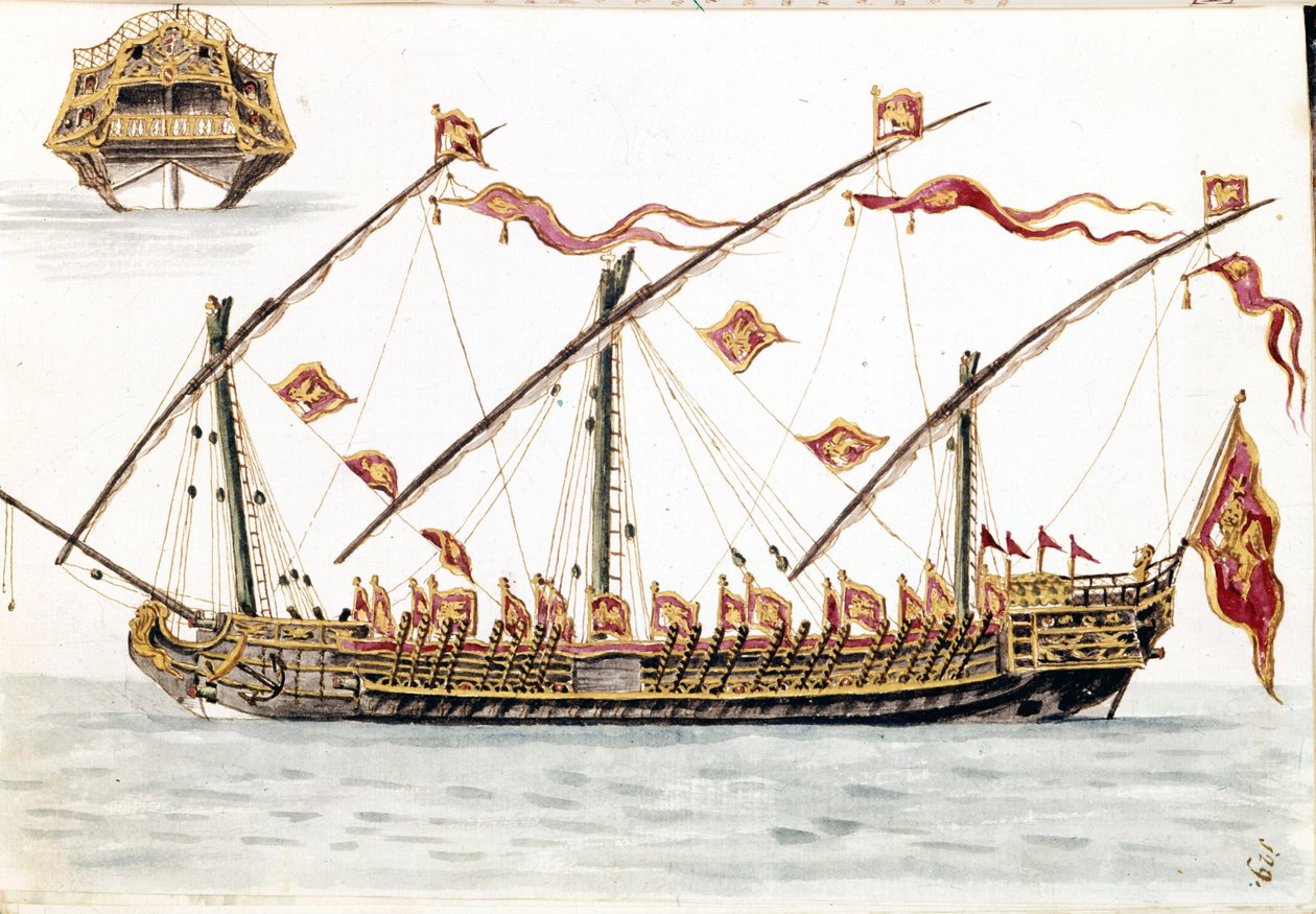 Galesus veneciano. Dibujo en acuarela y tinta del manuscrito "Costumbres de los venecianos" de Jan van Grevenbroeck (o Giovanni Grevembroch) (1731-1807) de Jan van Grevenbroeck