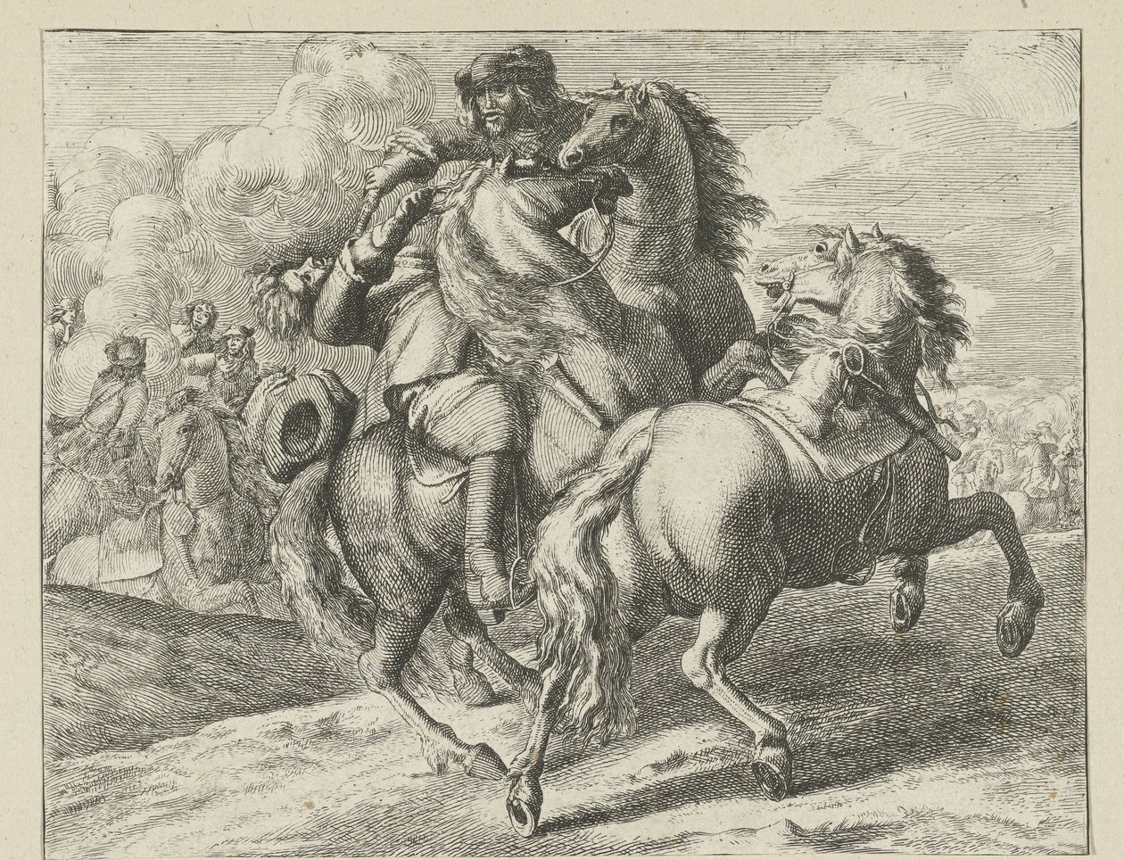 Soldado baleado a caballo Escenas de caballería (título de la serie) de Jan van Huchtenburg (possibly copy after)