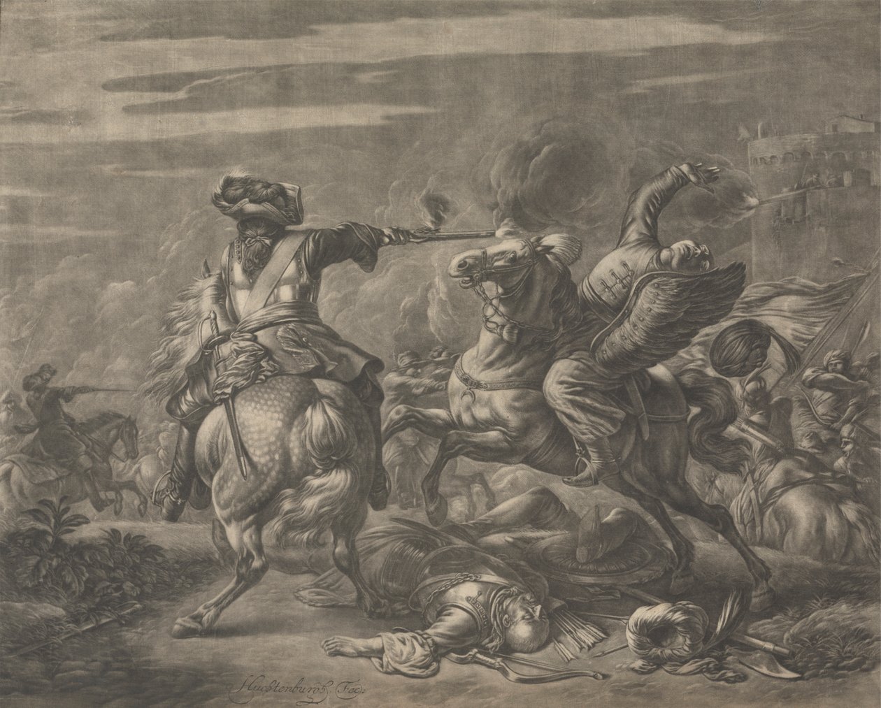 Escena de batalla - Muerte de un turco de Jan van Huchtenburg