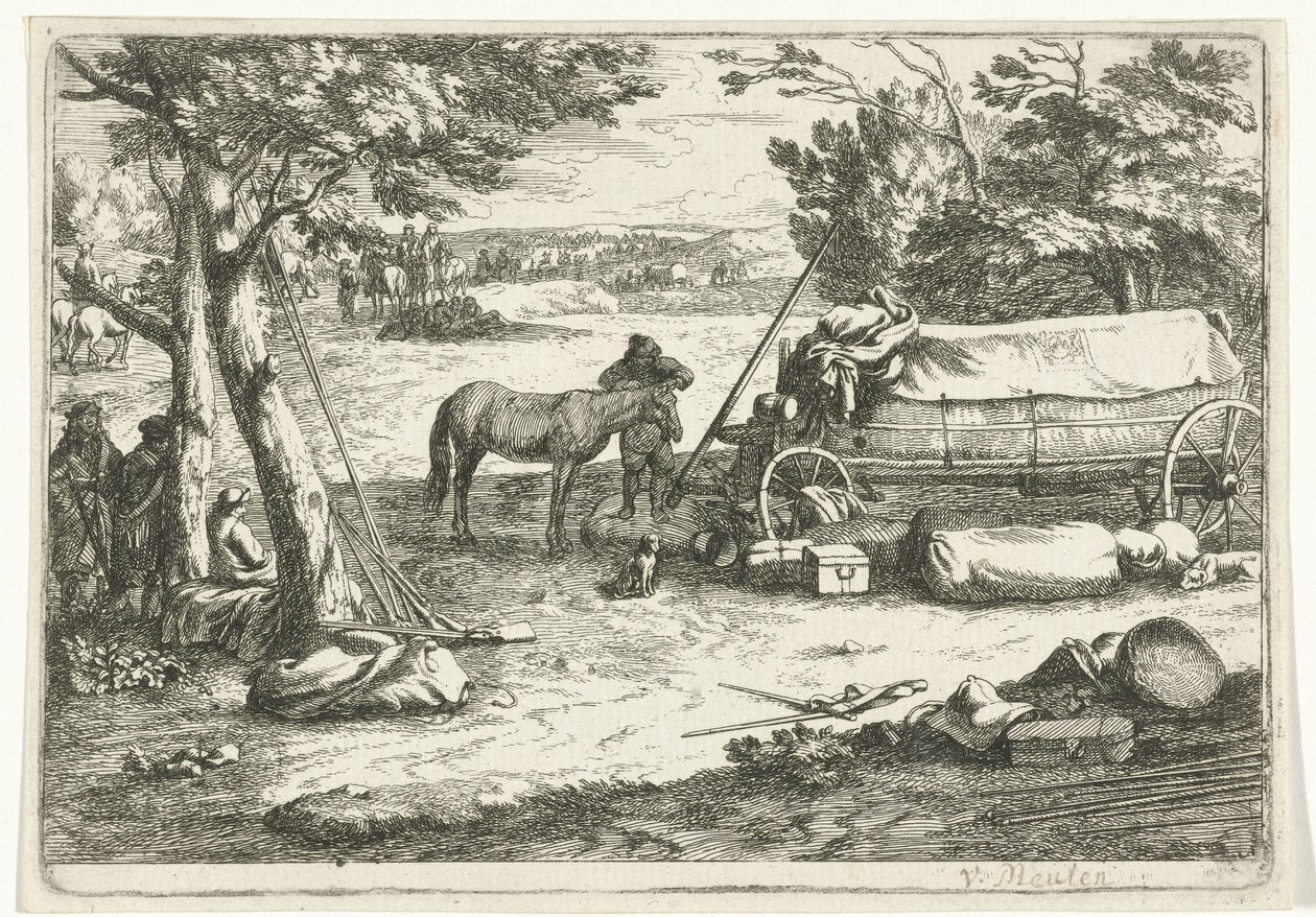 Paisaje con carro y figuras de Jan van Huchtenburg