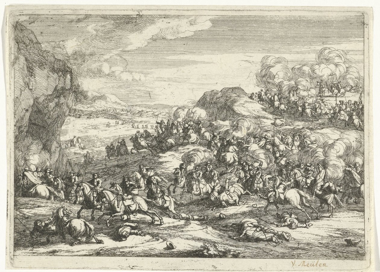 Paisaje con batalla ecuestre Paisajes (título de la serie) de Jan van Huchtenburg