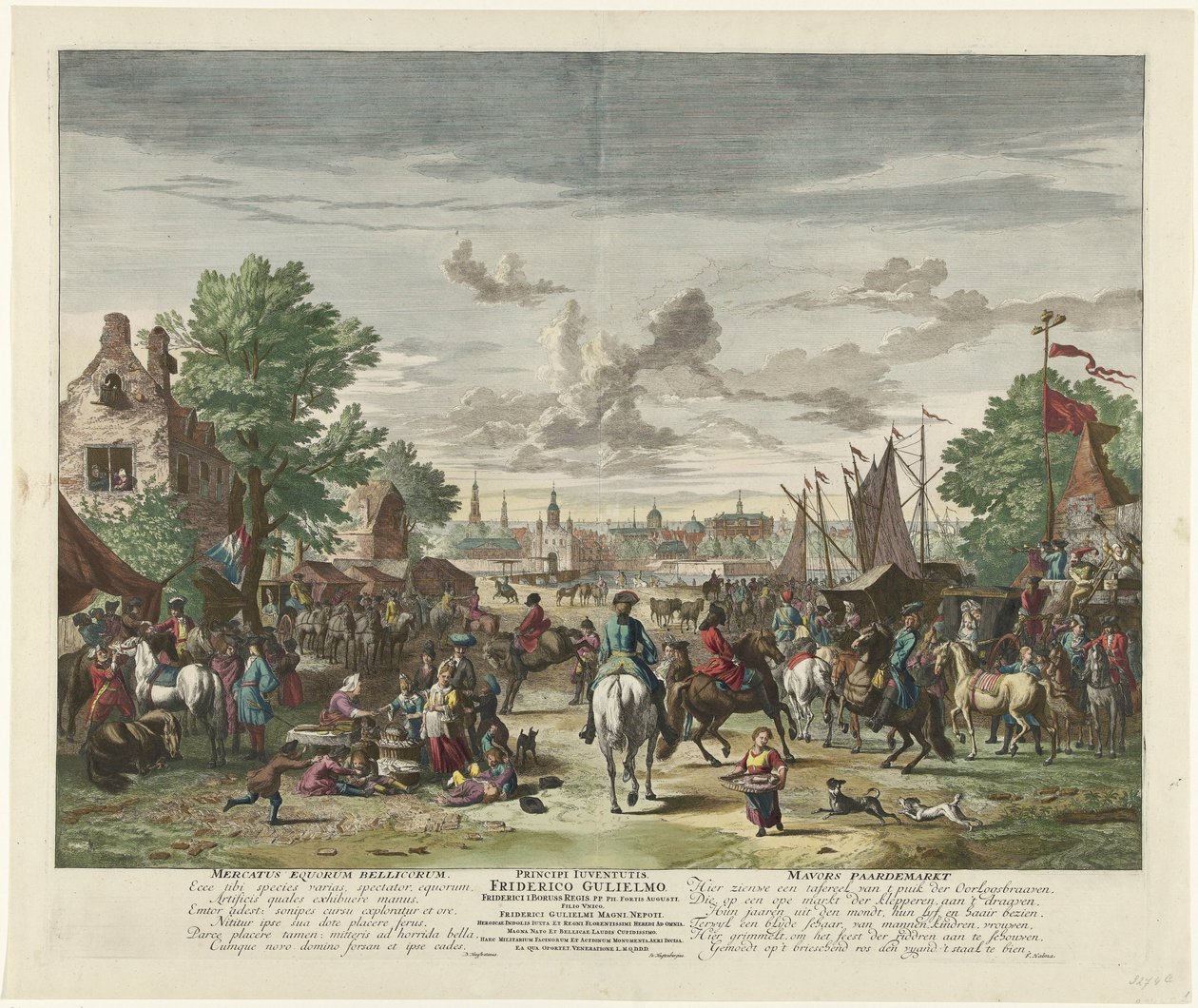Mercado de caballos, c. 1702
Mercatus Equorum Bellicorum / Mercado de caballos de Mavors (título en el objeto) de Jan van Huchtenburg