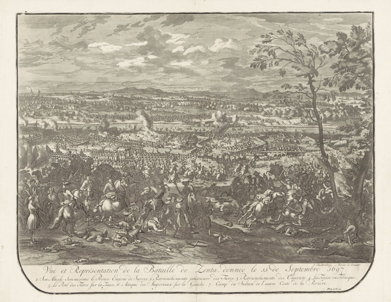 Escoria bij Senta, 1697 Vista y representación de la batalla de Zenta, dada el 11 de septiembre de 1697 (título sobre objeto) de Jan van Huchtenburg