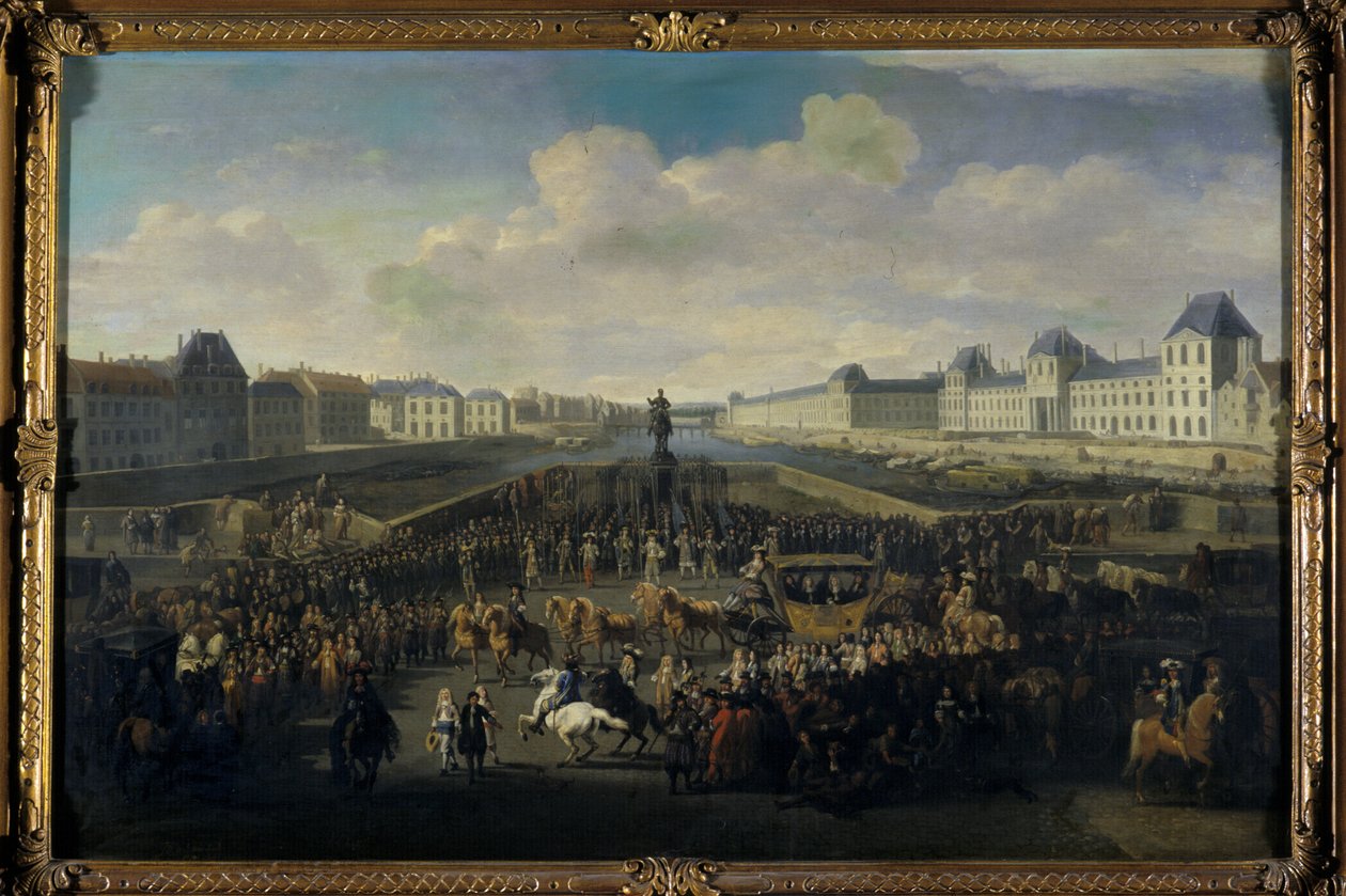 Luis XIV acercándose al Pont Neuf, París de Jan van Huchtenburgh