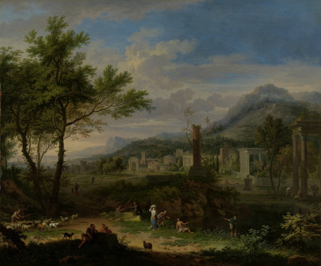 Paisaje arcádico con pescadores de Jan van Huysum