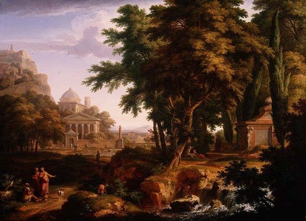 Paisaje Arcadio con San Pedro y San Juan Sanando al Hombre Lisiado, 1724-25 de Jan van Huysum