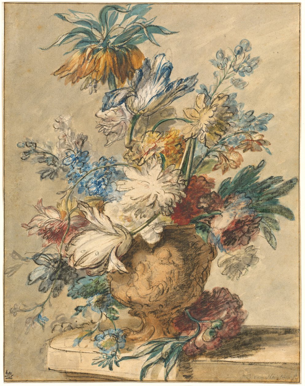 Ramo de flores de primavera en un jarrón de terracota de Jan van Huysum