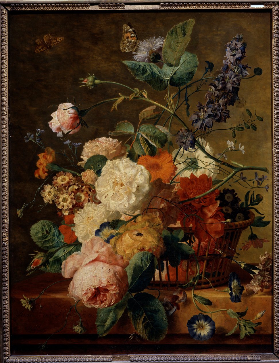Cesta de flores con mariposas de Jan van Huysum
