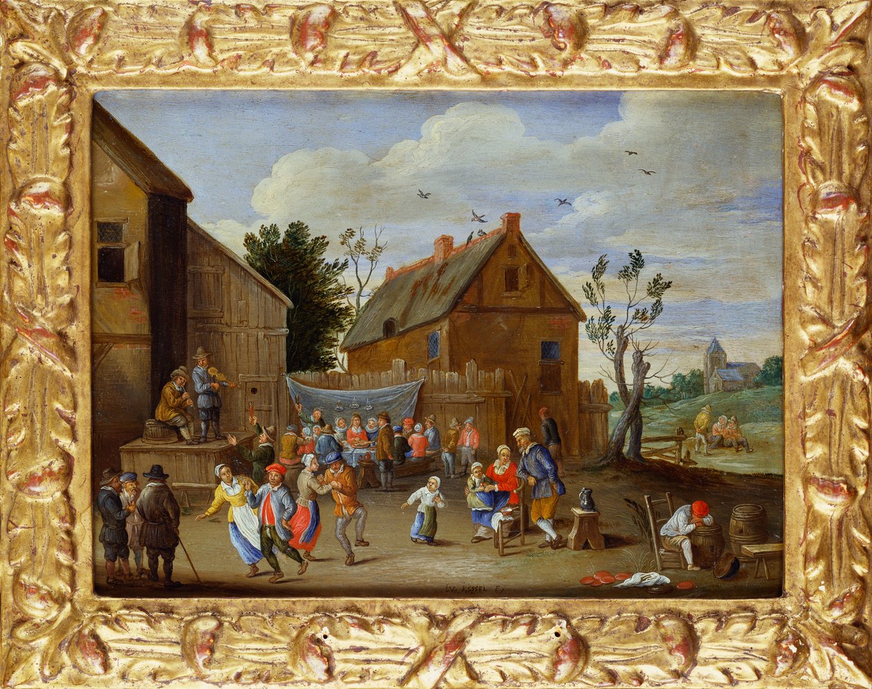 Banquete de bodas en el patio de una posada de Jan van Kessel