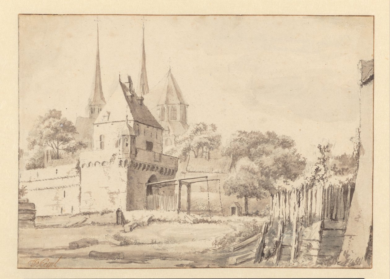 Vista de la Bergpoort y Bergkerk en Deventer de Jan van Kessel