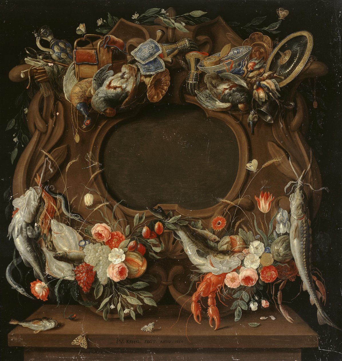 Marco del medallón con una representación alegórica de los cuatro elementos de Jan van Kessel the Elder