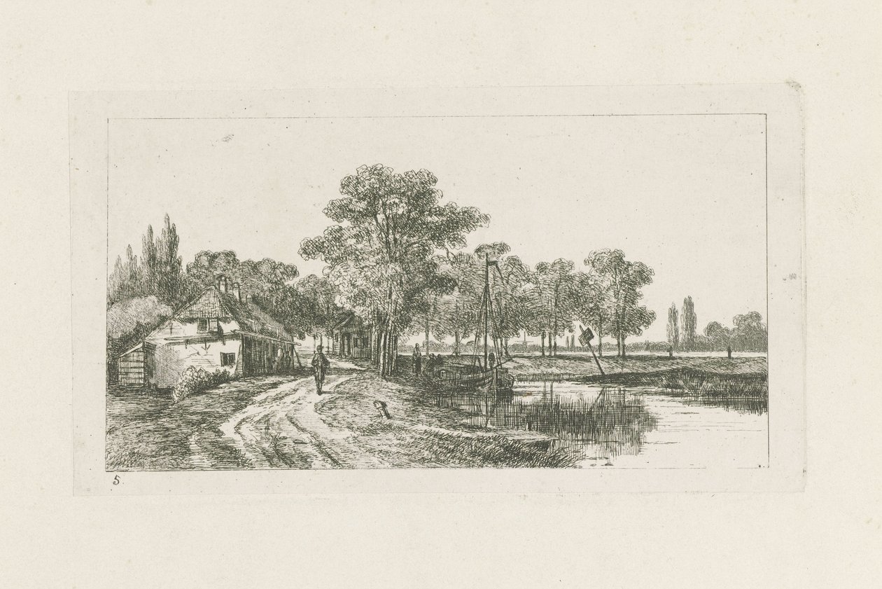 paisaje con barco amarrado Áreas de Utrecht (título de la serie) de Jan van Lokhorst